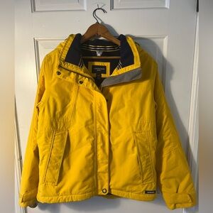 Land’s End rain jacket with fleece lining in yellow color